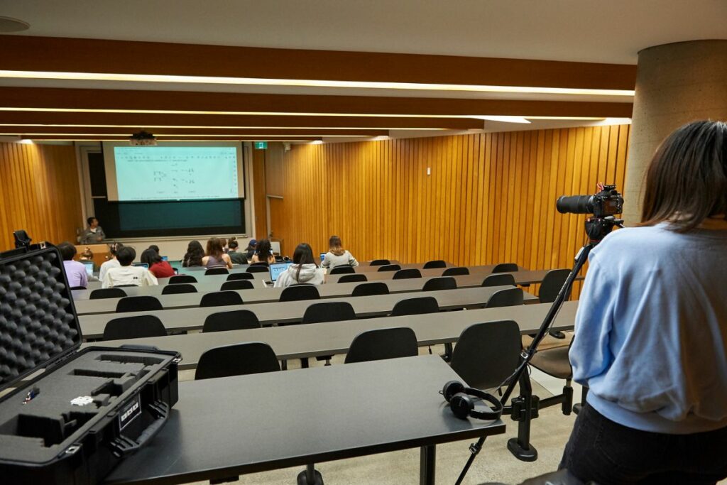 A Tech2U Classroom Ambassador captures academic course content for an instructor’s class. 
